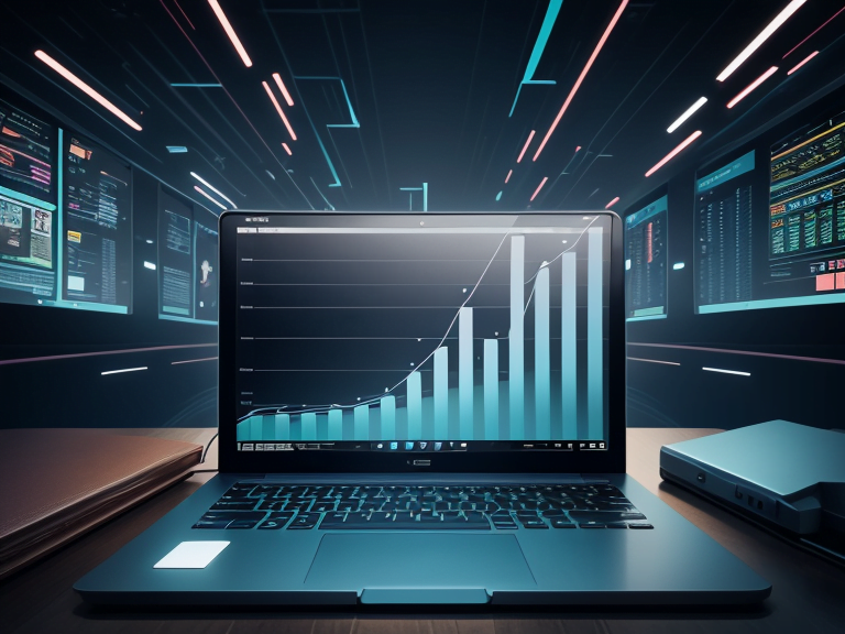 Ilustração de um laptop com um gráfico de crescimento, simbolizando o potencial de ganhos no marketing de afiliados. ganhar dinheiro pela internet