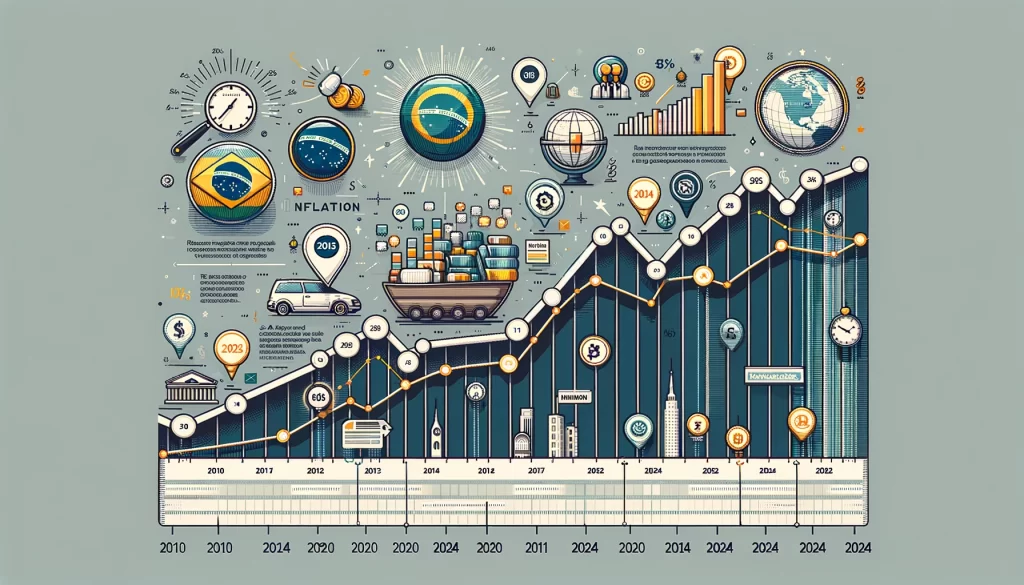 Infográfico detalhando a tendência da inflação no Brasil de 2010 a 2024